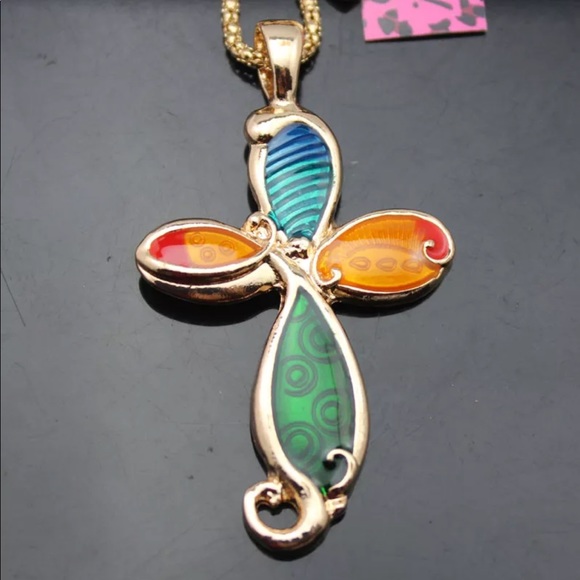 Betsey Johnson colorful enamel cross necklace🌷 - Picture 4 of 5